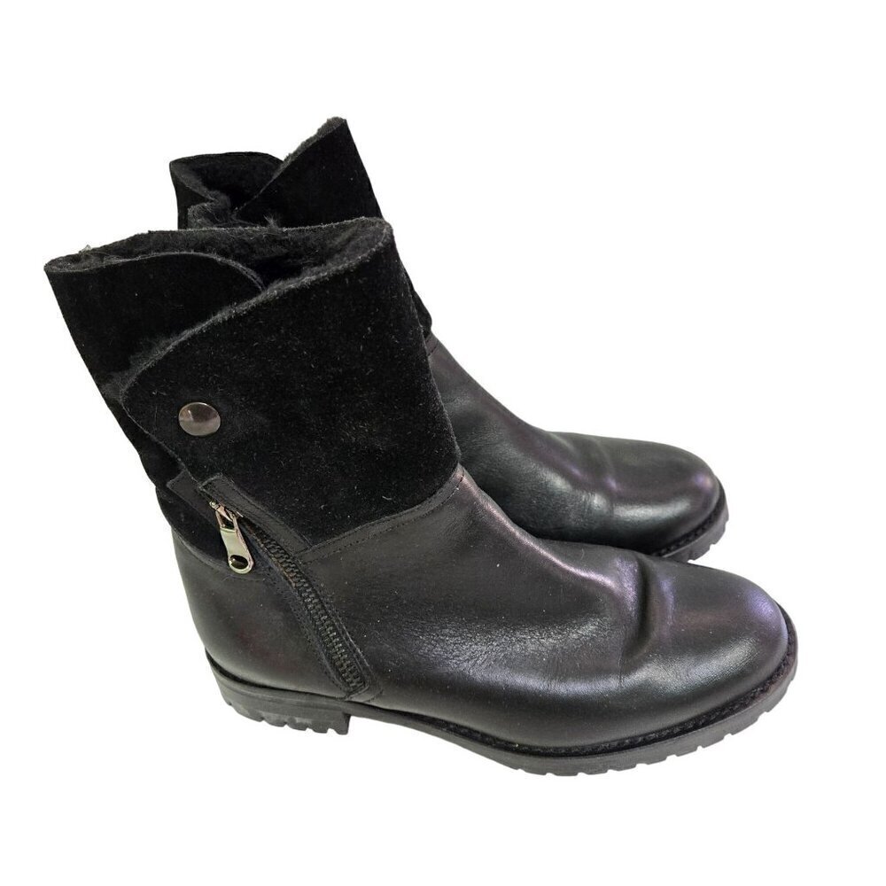 Fabianelli Black Leather Suede Faux Shearling Lined Boots Size 37
